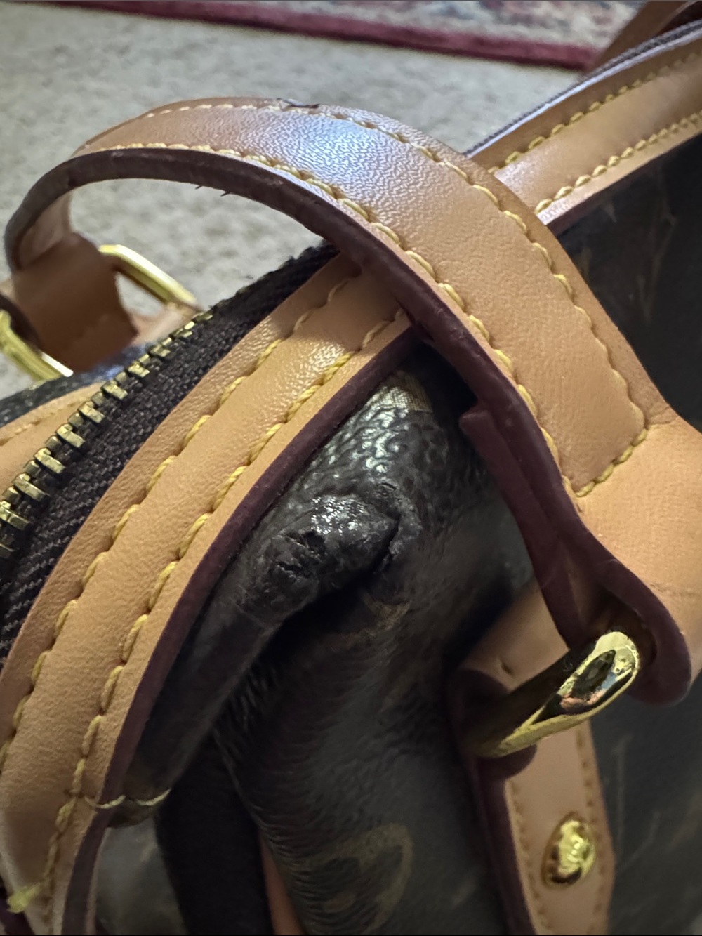 Faux LV Monogram Top-Handle Satchel in Brown & Tan - Picture 4 of 13